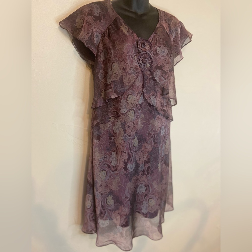 R&M Richards~Floral Sheer Layered Dress~Short Bell Sleeve~Vintage~Lined~Size 10P - Picture 9 of 11